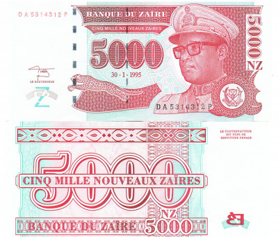 Zair 5000 Noveaux Zaires 1995 P-69 UNC foto