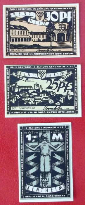 Germania lot 3 notgeld 10 + 25 pfennig + 1 Mark Bentheim **