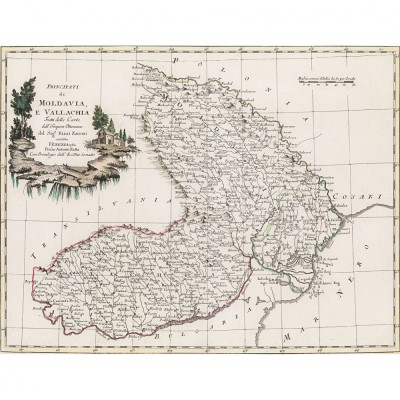 Harta Moldova si Tara Romaneasca, Rizzi Zanoni, 1782, 50x60cm, reproducere foto