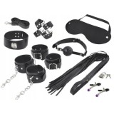 Cumpara ieftin Set accesorii erotice pentru cupluri, 13 piese, din piele ecologica, negru , accesorii pentru relaxare si activitati in doi