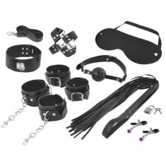 Set accesorii erotice pentru cupluri, 13 piese, din piele ecologica, negru , accesorii pentru relaxare si activitati in doi