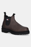Tommy Jeans ghete chelsea de piele TJM CHELSEA LEATHER WL culoarea maro, EM0EM01670