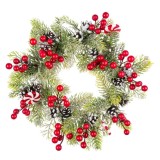 Decoratiune pentru masa de Craciun, Zola, de pus lumanare, brad verde cu boabe rosii, 32 cm