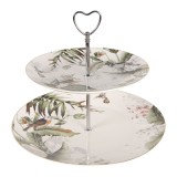 Platou deserturi aperitive portelan model floral 2 etaje &Oslash; 26 cm