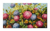 Cumpara ieftin Tablou pictat manual, Hortensii in gradina - 100x60cm ulei pe panza de in cutit efect 3D