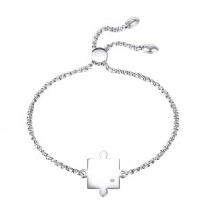 Brățară din oțel 316L – puzzle cu zircon, închidere glisantă, culoare argintie