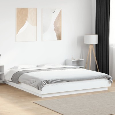 Gossi cadru de pat cu lumini led, alb, 150x200 cm, lemn prelucrat foto