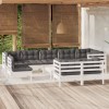 VidaXL Set mobilier grădină cu perne, 10 piese, alb, lemn masiv pin 3096533