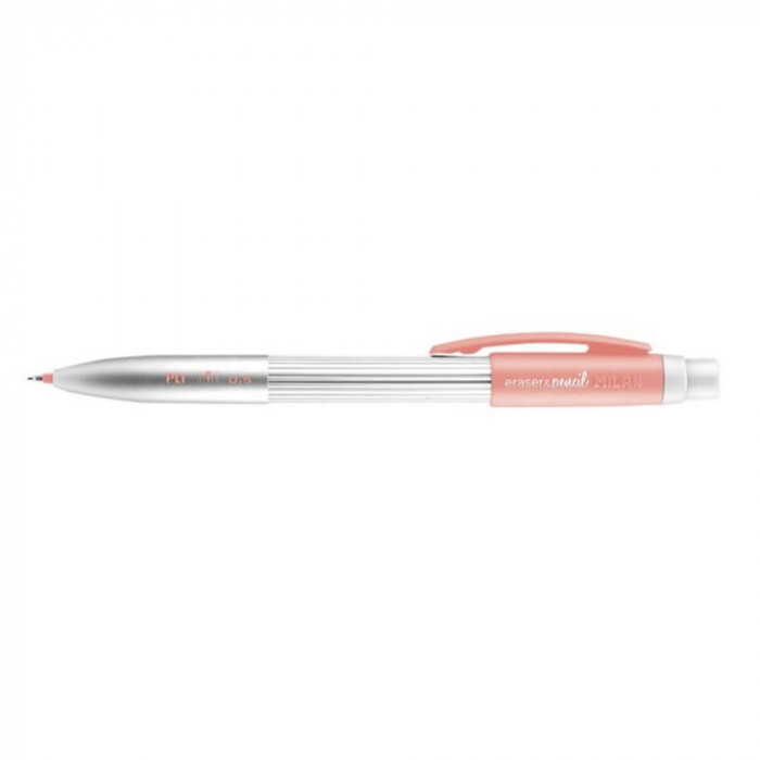 Creion Mecanic MILAN Silver, Mina de 0.5 mm, Radiera Inclusa, Corp din Metal si Plastic Roz/Argintiu, Creioane Mecanice, Creion Mecanic cu Mina, Creio