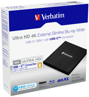 Verbatim 43889, Negru, Tăviță, Desktop/Notebook, Blu-Ray RW, USB 3.1 Gen 1, BD,BD-R,BD-R DL,CD,DVD foto