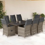 Set bistro de grădină cu perne, 9 piese, gri, poliratan