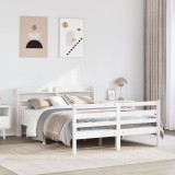 VidaXL Cadru de pat cu tăblie, alb, 135x190 cm, lemn masiv de pin
