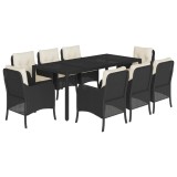 Cumpara ieftin Set mobilier de gradina cu perne, 9 piese, negru, poliratan