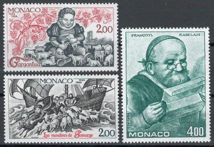 Monaco 1984 Mi 1667/69 MNH - 450 de ani de la publicarea &bdquo;Gargantua&rdquo;a