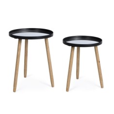 Set 2 masute lemn otel negru oglinda Edvard &Oslash;35,5x44h; &oslash;40x51h