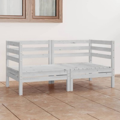 vidaXL Set mobilier de grădină cu 2 locuri, alb, lemn masiv de pin foto
