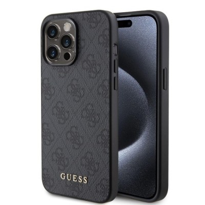 Husa pentru iPhone 15 Pro - Guess Hardcase 4G Metal Gold Logo (GUHCP15LG4GFGR) - Grey foto