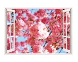 Sticker decorativ, Fereastra 3D, Flori, 85 cm, 305STK, natura si peisaje