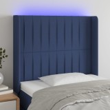 Cumpara ieftin Tăblie de pat cu LED, albastru, 83x16x118/128 cm, textil