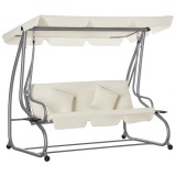 Outsunny Balansoar de Grădină Convertibil &icirc;n Pat, Balansoar pentru 3 Persoane cu Acoperiș Reglabil și 2 Suporturi pentru Pahare, 200x120x164 cm, Crem