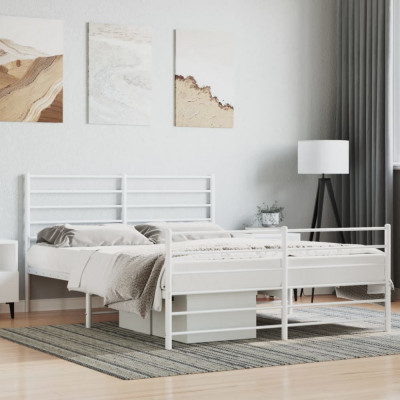 vidaXL Cadru de pat metalic cu tăblie, alb, 140x200 cm foto