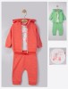 Set 3 Piese Bebelusi Tongs Baby - Pantaloni, Tricou, Hanorac - Marime 9-12 Luni, Culoare Corai, 100% Bumbac