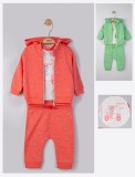 Cumpara ieftin Set 3 piese: pantaloni, tricou si hanorac pentru bebelusi, Tongs baby (Marime: 9-12 luni, Culoare: Corai)