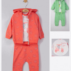 Set 3 piese: pantaloni, tricou si hanorac pentru bebelusi, Tongs baby (Culoare: Verde, Marime: 9-12 luni)