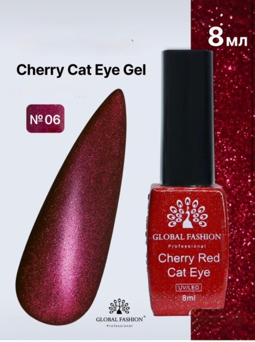 Ojă semipermanentă ochi de pisică Cherry Red Cat Eye Global Fashion, 8ml, 006