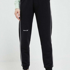 Reebok pantaloni de trening culoarea negru, cu imprimeu