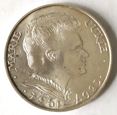 FRANTA 100 FRANCI 1984 MARIE CURIE ARGINT AUNC 900 1000 15 G foto