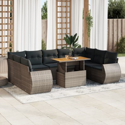 Gossi set mobilier de gradina cu perne, 10 piese, gri, poliratan foto