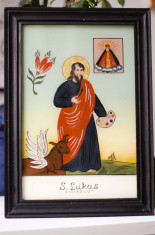 Sfantul Lukas Evangelist Pictura Icoana veche pe sticla Austria foto