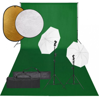 vidaXL Set studio foto cu set de lumini, fundal și reflector foto