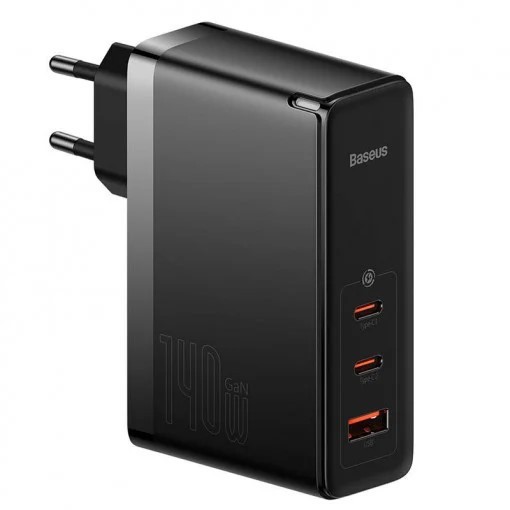 INCARCATOR retea Baseus GaN5 Pro, Quick Charge 140W, 1 x USB, 2 x USB Type-C, include cablu USB Type-C la USB Type-C 100W 1m, negru &quot;CCGP100201&quot; (timb