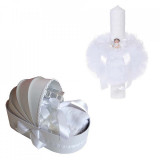 Trusou botez in landou si lumanare cu ingeras, decor alb Denikos&reg; 110