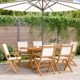 Gossi scaune de gradina pliabile 6 buc., textil alb crem/lemn masiv