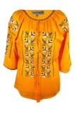 Bluza IE Dama Rody S Forever 2XL Portocaliu Crem Bumbac - Bluza Traditionala Brodata, Stil Popular, Ie Moderna
