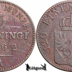 1862 A, 3 Pfenninge - Wilhelm I - Regatul Prusiei