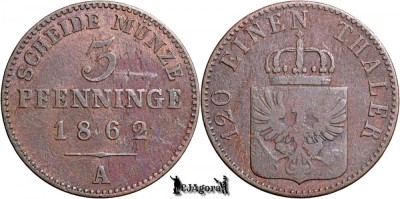 1862 A, 3 Pfenninge - Wilhelm I - Regatul Prusiei foto