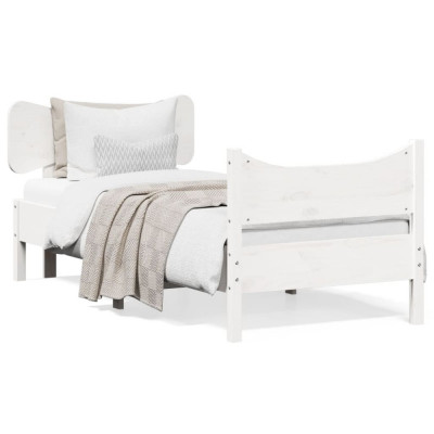 vidaXL Cadru de pat cu tăblie, alb, 90x190 cm, lemn masiv pin foto