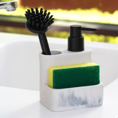 Organizator Bucatarie Marble, cu Suport Burete, Perie si Dozator Detergent, 11x8.5x15.5 cm foto