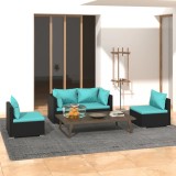 Cumpara ieftin Set mobilier de grădină cu perne, 4 piese, negru, poliratan