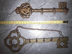 Lot2 suport chei agatatoare perete alama metal vechi vintage