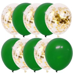 Set 10 baloane latex, confetti aurii, Verde inchis, 30cm, Ropet foto