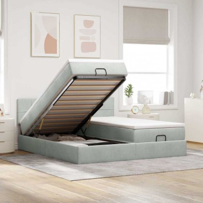 vidaXL Cadru de pat otoman cu saltele Gri deschis 180x200cm catifea 3312074 foto
