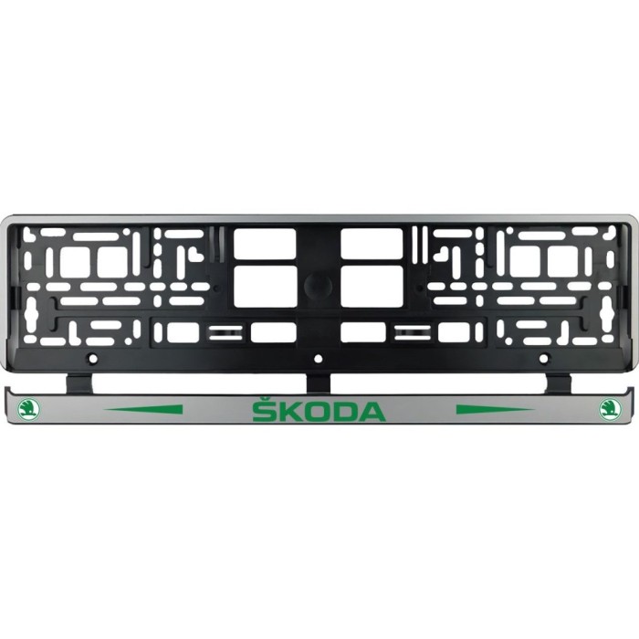 Set 2 bucati, suport numar inmatriculare argintiu Skoda II