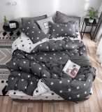 Cumpara ieftin Lenjerie Pat Bodlean Fx031, Bumbac, 4 Piese, Fara Elastic, Gri, Negru