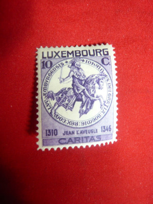 Timbru Luxemburg 1934 - Calaret Rege von Bohmen ,10C violet ,sarniera foto