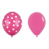 Set 10 baloane din latex, flippy, model party cu buline si simple, 30 cm, fucsia, 2.8 g